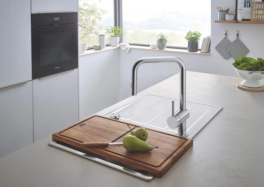 Grohe Minta Baterie chiuveta bucatarie monocomanda cu dus extractibil cu 2 jeturi, pipa U, crom