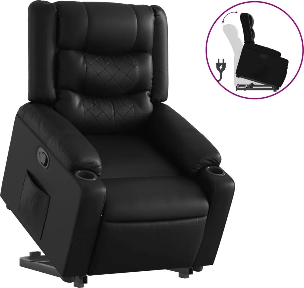 vidaXL Fotoliu rabatabil cu ridicare, negru, piele ecologică