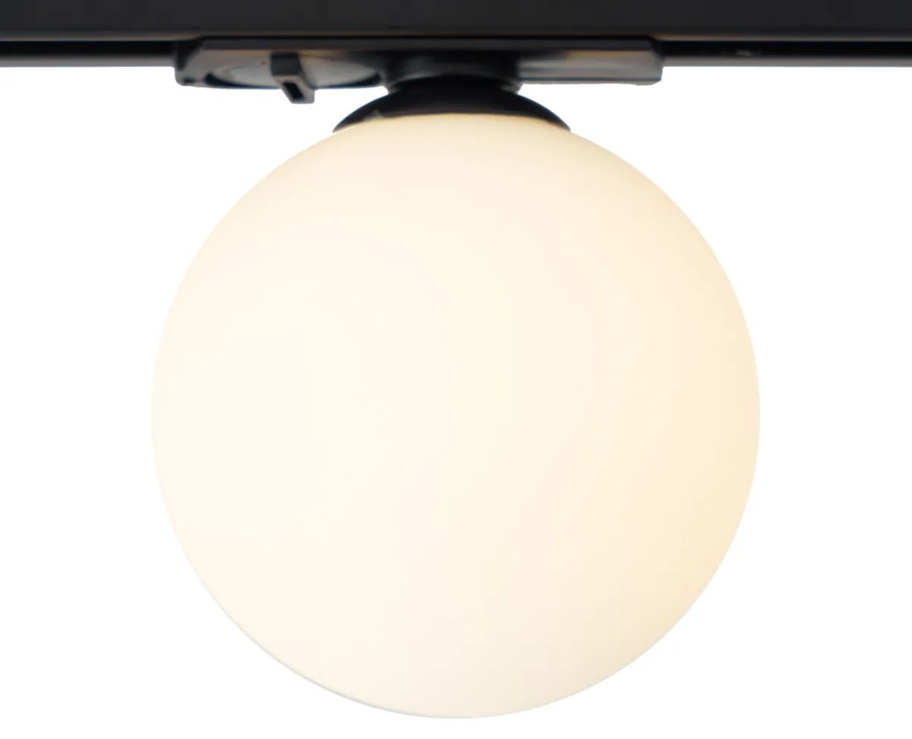 Plafonieră modernă neagră cu sticlă albă pentru sistem de șină monofazat - Iconic Perle