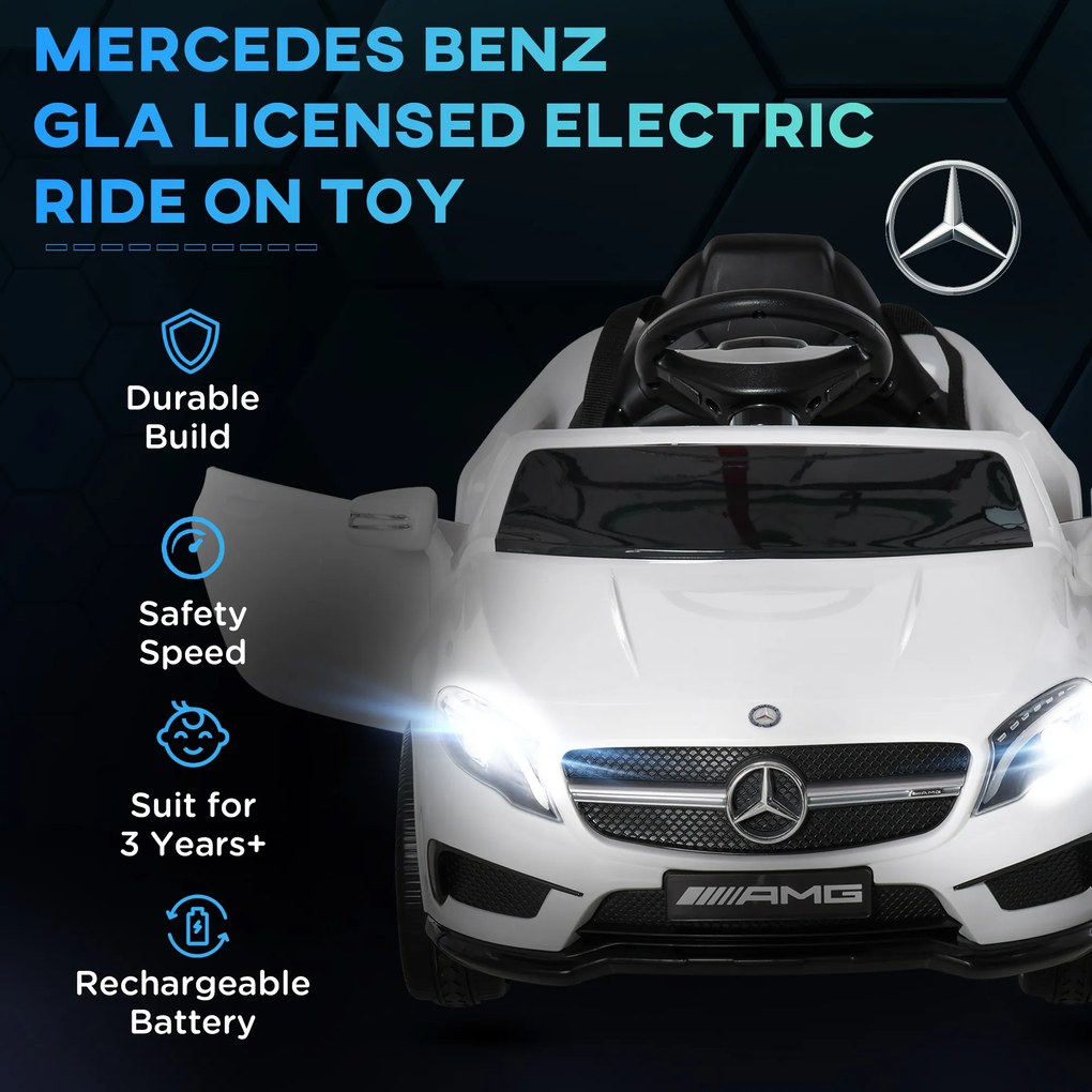 HOMCOM Mașină Electrică pentru Copii, Mercedes GLA Electric pentru Copii 3+ ani, cu Telecomandă, Faruri și Muzică, 100x58x46 cm, Alb | Aosom Romania