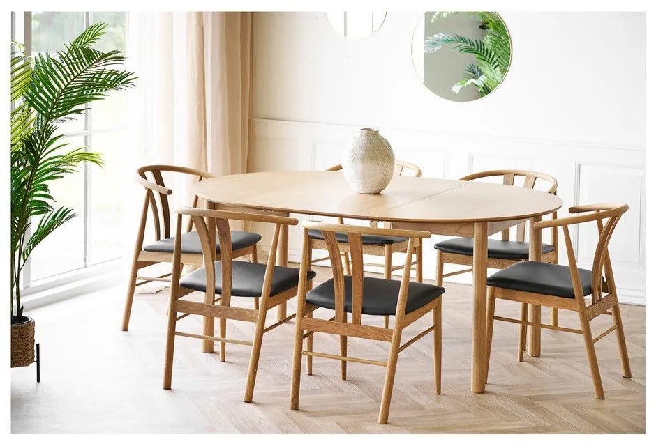 Masă de dining rotundă extensibilă cu aspect de lemn de stejar cu blat suplimentar ø 120 cm Bundaberg – House Nordic