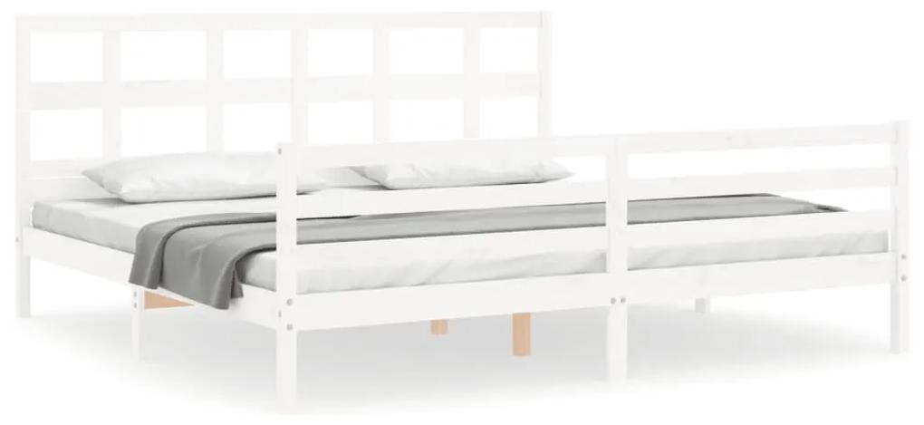 3194852 vidaXL Cadru pat cu tăblie 200x200 cm, alb, lemn masiv