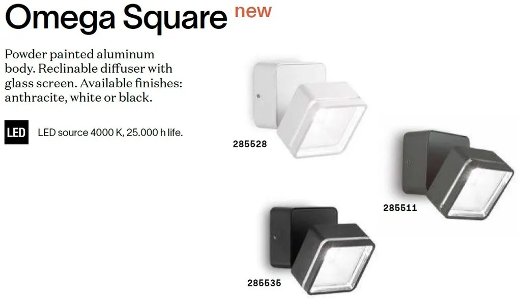 Aplica de perete exterior, IP54 OMEGA AP SQUARE BIANCO 4000K