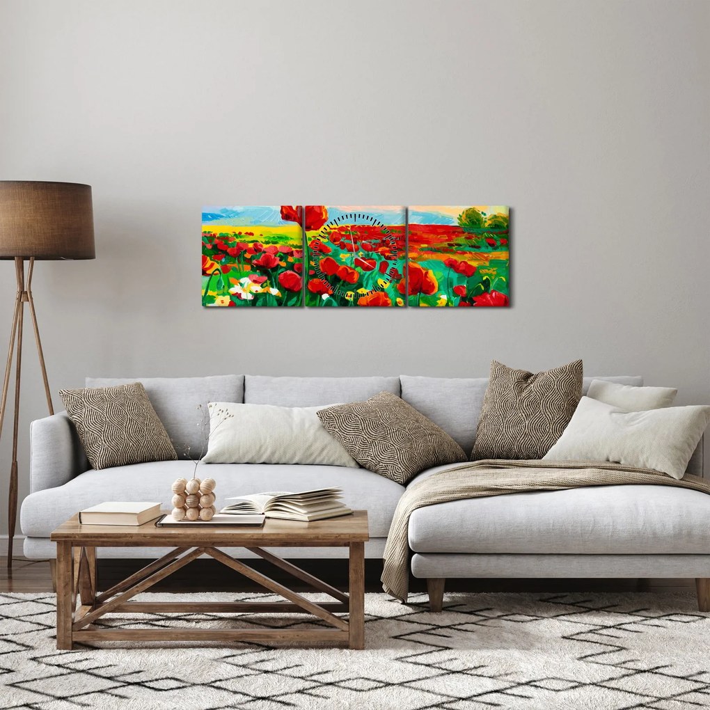 Tablou - Câmp cu maci (cu ceas) (90x30 cm)