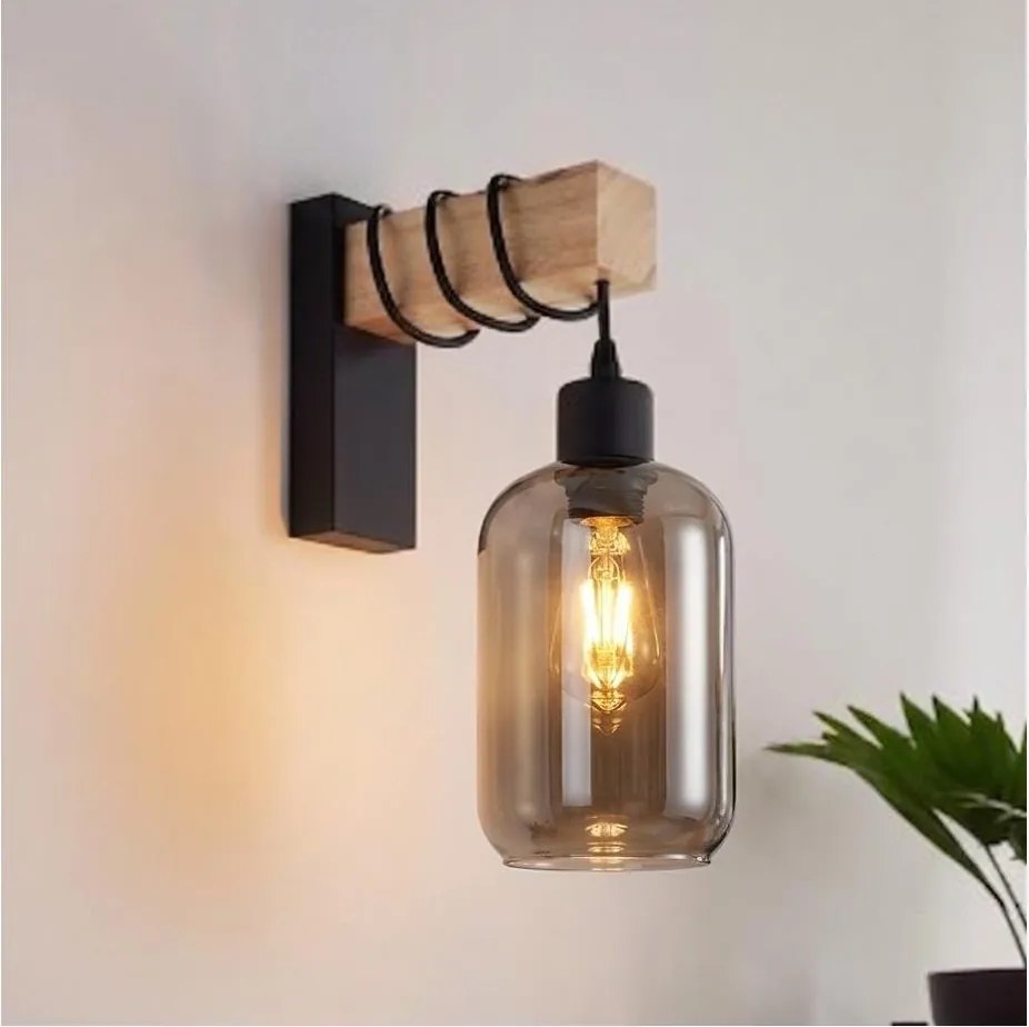 Brilagi - Aplica de perete WOOD GLASS 1xE27/60W/230V pin/negru/gri fumuriu