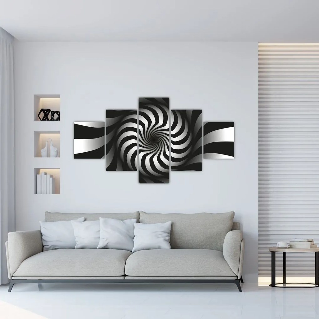 Tablou abstract cu spirala alb neagră (125x70 cm), în 40 de alte dimensiuni noi