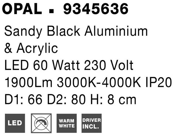 Lustra LED aplicata design modern OPAL 60W negru