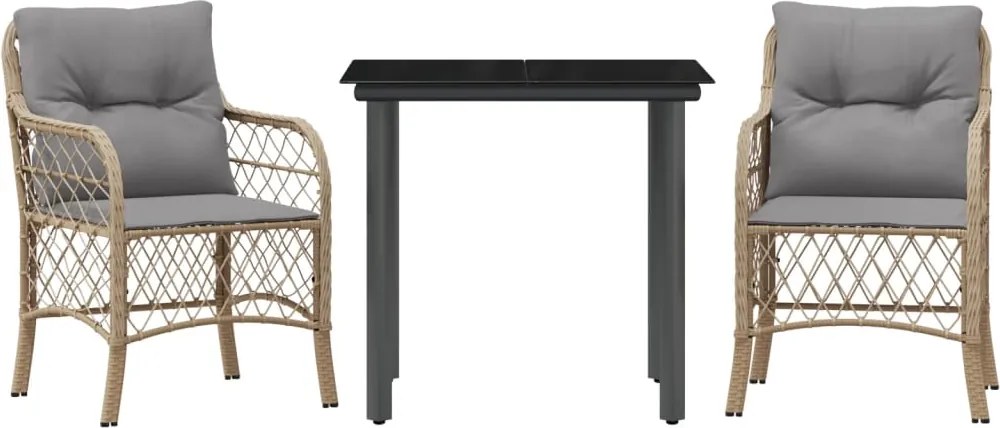 vidaXL Set bistro cu perne, 3 piese, bej combinat, poliratan