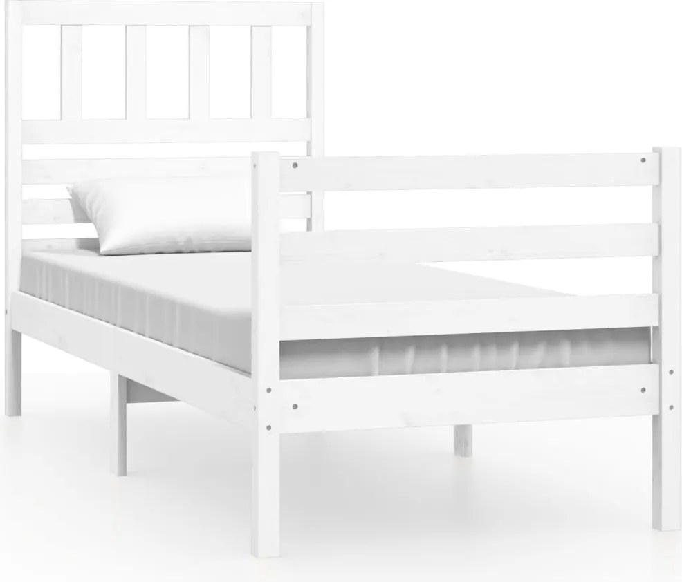 vidaXL Cadru de pat mic single, alb, 75x190 cm, lemn masiv