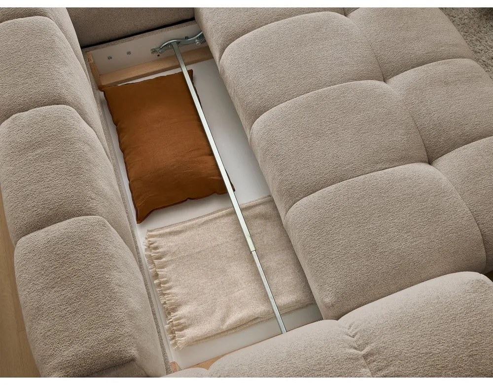 Colțar taupe extensibil/cu spațiu de depozitare cu tapițerie din chenille (cu colț pe partea dreaptă/în formă de ”L”) Everest – Bobochic Paris