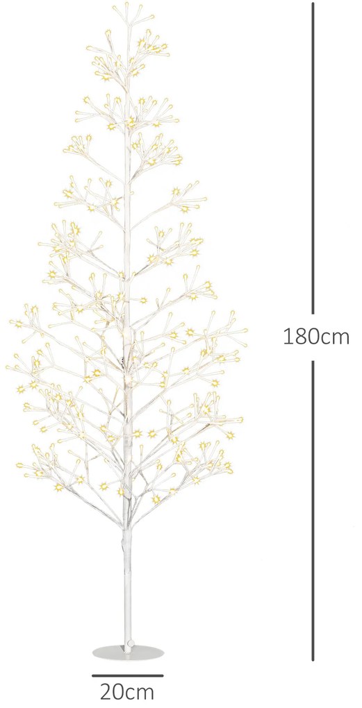 HOMCOM Brad Artificial de Crăciun cu 384 Lumini LED Albe și Crengi Pliabile din PP și Oțel, Ø20x180 cm, Alb | Aosom Romania