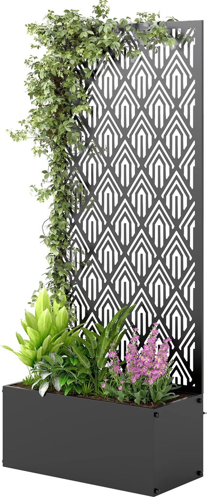 Outsunny Jardinieră cu spalier, ghiveci cu paravan, pentru plante cățărătoare, metal, 45 x 21,5 x 110 cm, negru | Aosom Romania