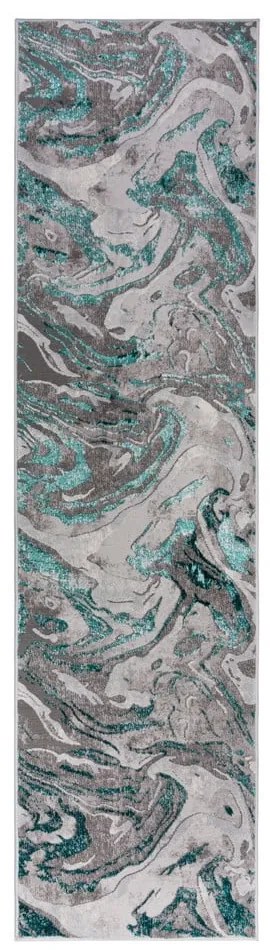 Covor tip traversă gri/turcoaz 80x300 cm Marbled – Flair Rugs