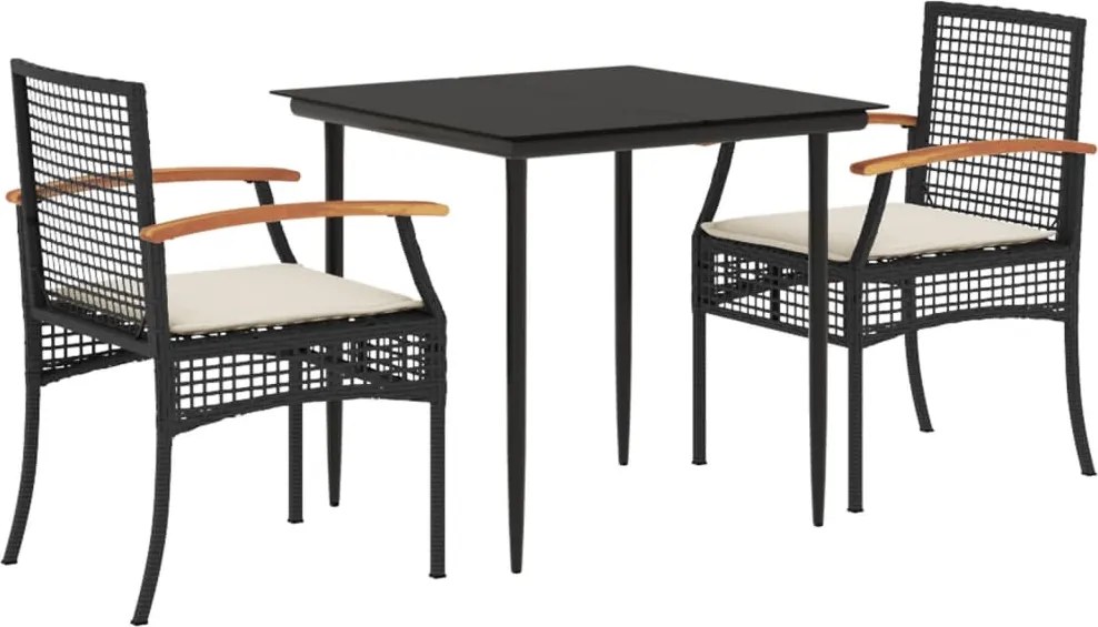 vidaXL Set mobilier de grădină cu perne, 3 piese, negru, poliratan