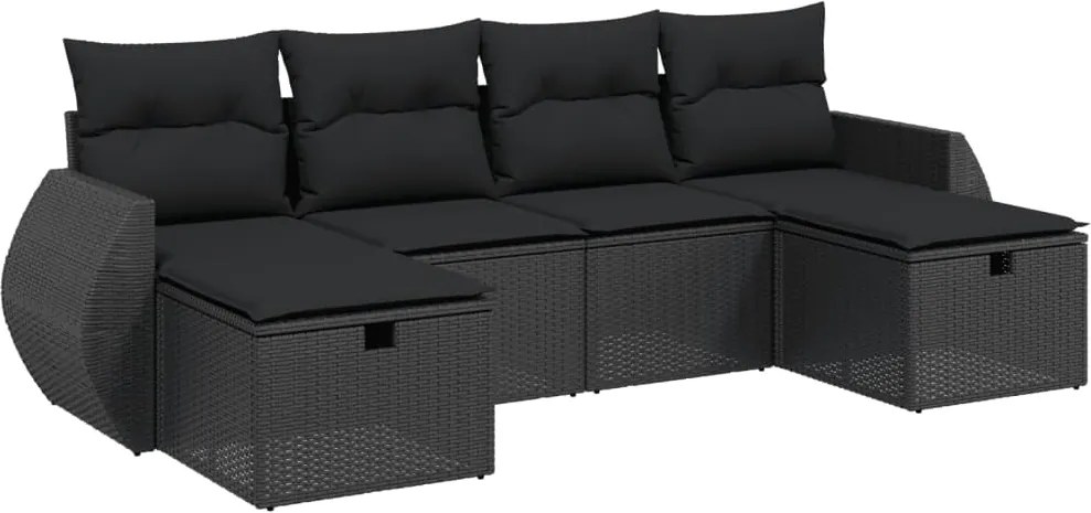 vidaXL Set mobilier de grădină cu perne, 6 piese, negru, poliratan