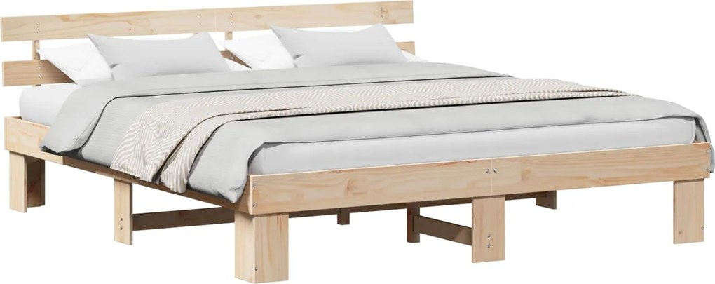 vidaXL Cadru de pat natural 200 x 200 cm Lemn de pin masiv