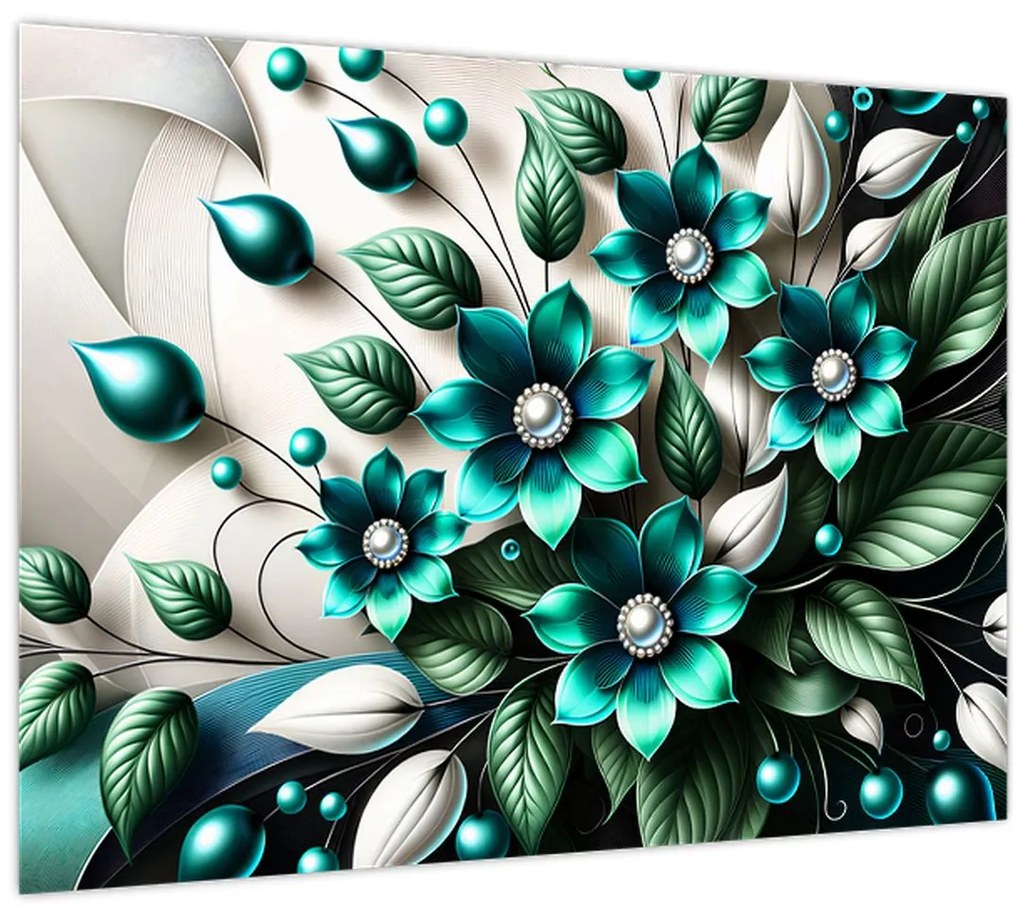Tablou - Flori turcoaz 3D (70x50 cm)