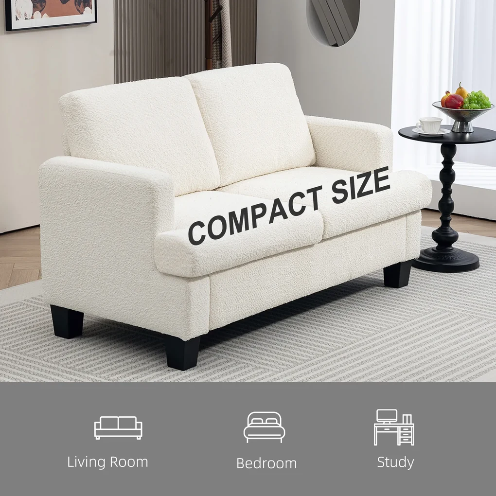 HOMCOM Canapea pentru Două Persoane cu Perne pentru Spate Detașabile, 138x70x80 cm, Alb Crem | Aosom Romania