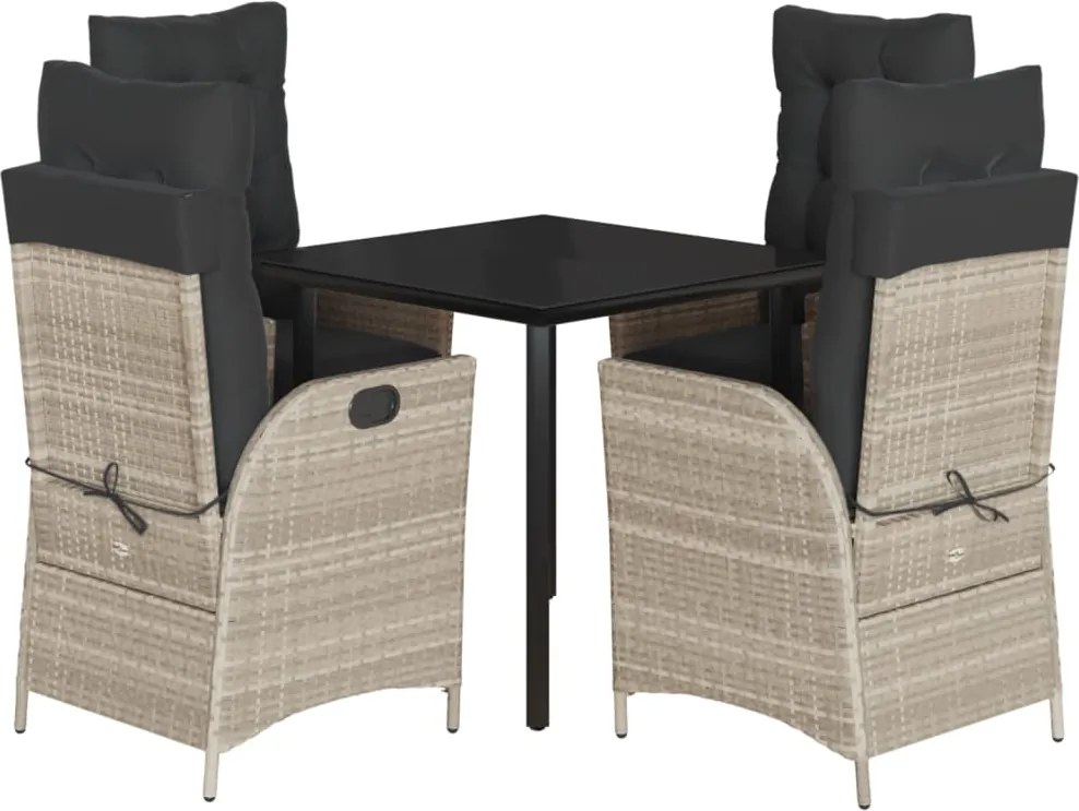 vidaXL Set mobilier de grădină cu perne, 5 piese gri deschis poliratan