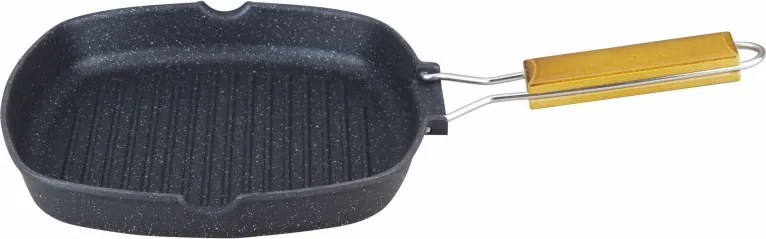 Tigaie grill Rosberg Premuim R54316C24, 24 cm, Maner detasabil, Acoperire marmura, Gri