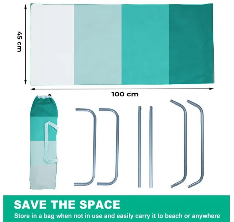 Sezlong pliabil de plaja SAND, dungi verzi