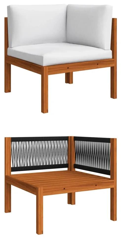 Set mobilier gradina cu perne, 9 piese, crem, lemn masiv acacia 3x colt + 4x mijloc + suport pentru picioare + masa, 1