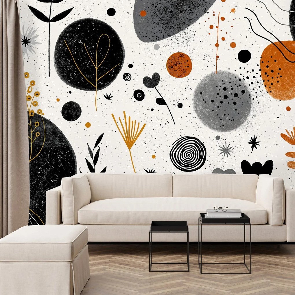 Fototapet - Abstracție de design cu cercuri și frunze (147x102 cm)