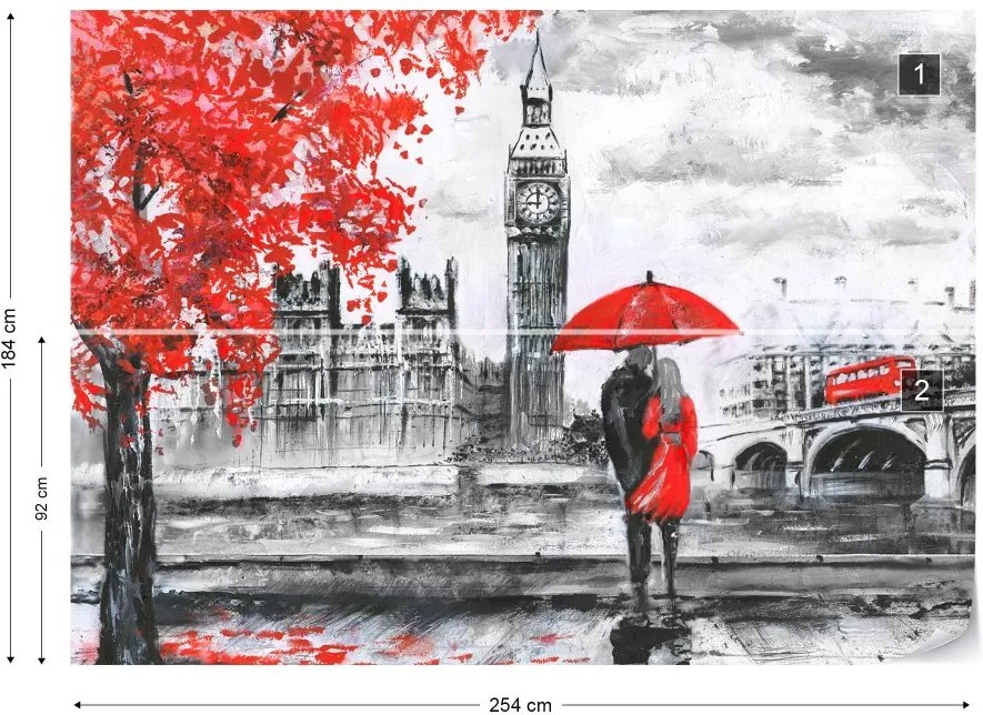 Fototapet GLIX - London Red Black White Art Painting + adeziv GRATUIT Tapet nețesute - 254x184 cm