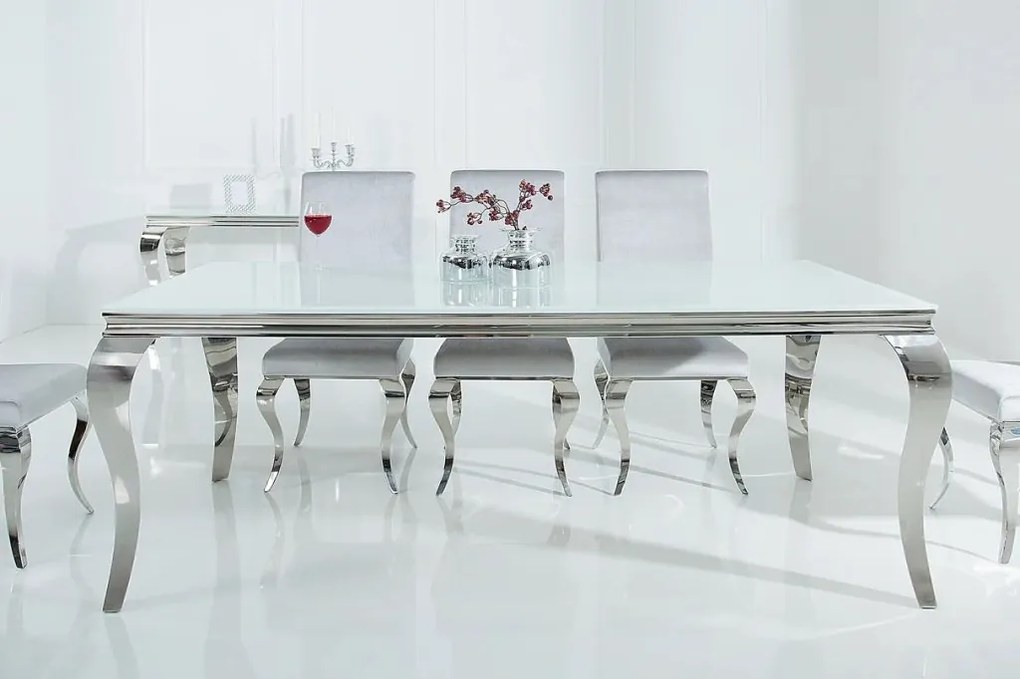 Masa Dining Eleganta, Sticla, Alb, Modern Barock 180cm
