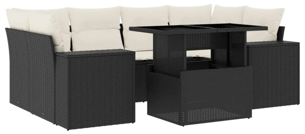 3269016 vidaXL Set canapele de grădină cu perne, 7 piese, negru, poliratan