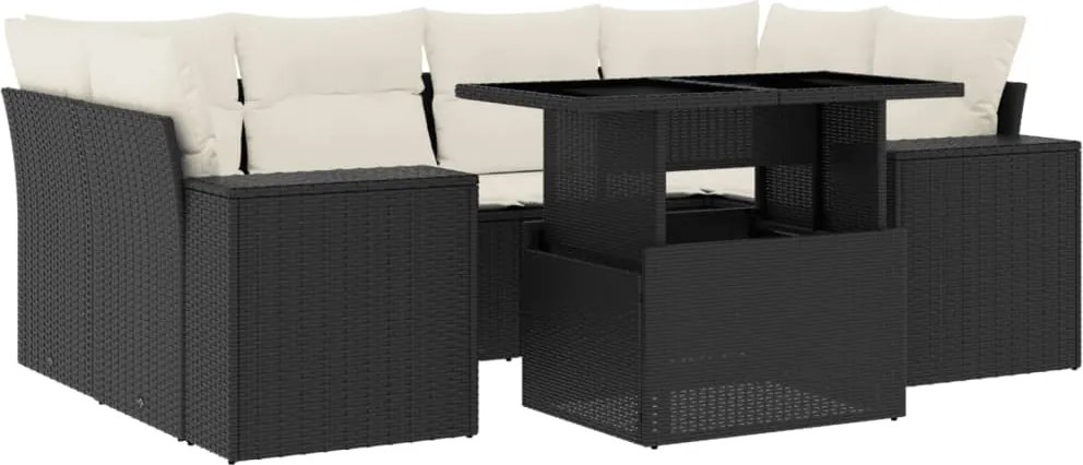 vidaXL Set canapele de grădină cu perne, 7 piese, negru, poliratan