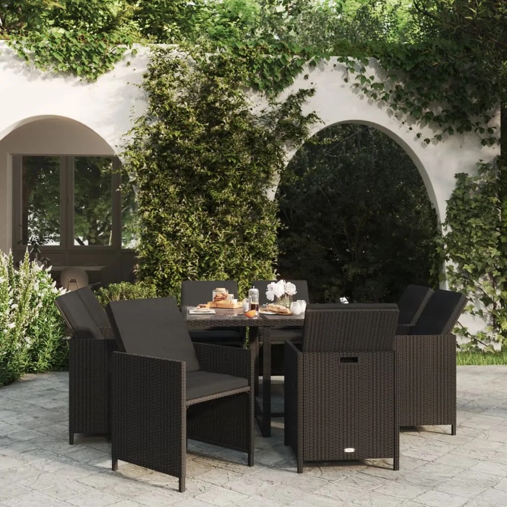 3095506 vidaXL Set mobilier de grădină cu perne, 9 piese, negru, poliratan