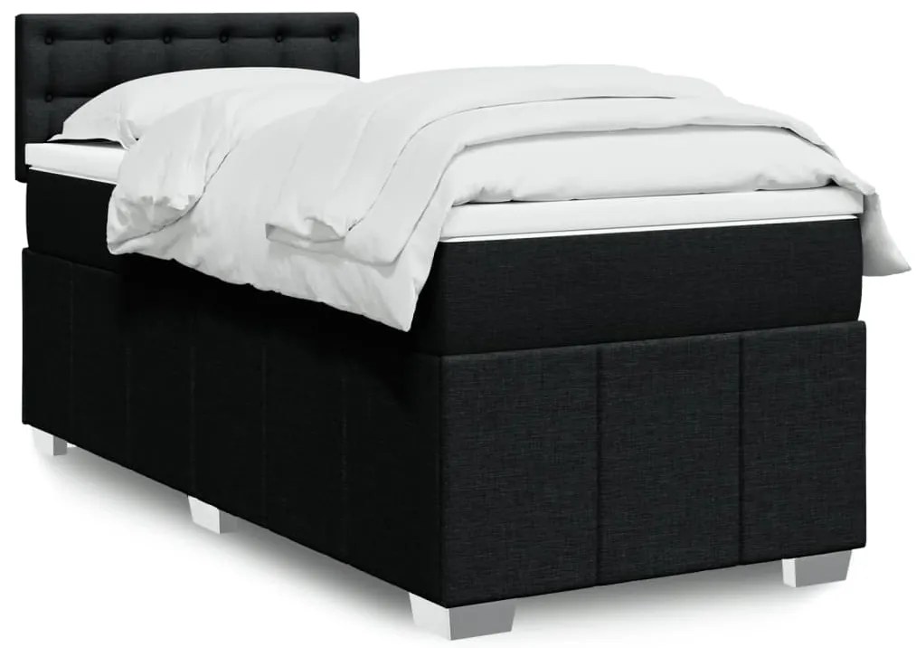vidaXL Pat box spring cu saltea, negru, 100x200 cm, textil