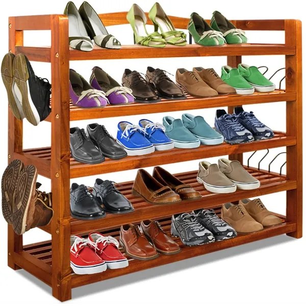 Raft pentru pantofi RUSTIC, 5 polițe, 95x26x82cm, maro natural Casaria