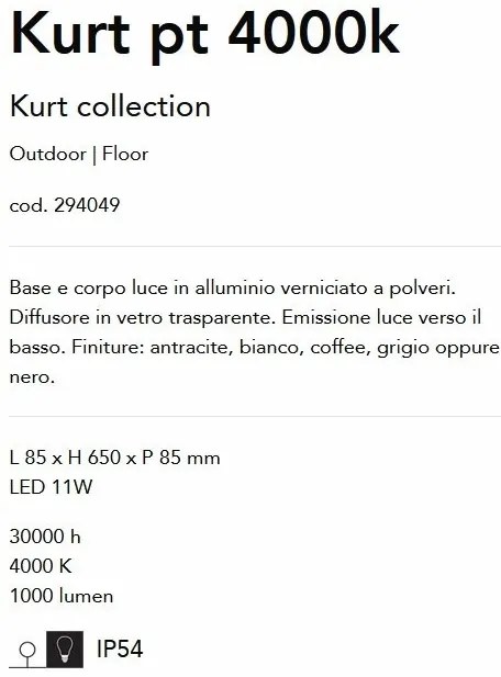Stalp LED iluminat exterior, IP54 Kurt pt 4000k alb