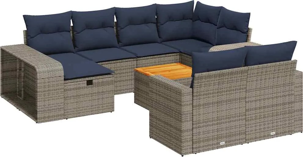 vidaXL Set canapele de grădină cu perne, 11 piese, gri, poliratan