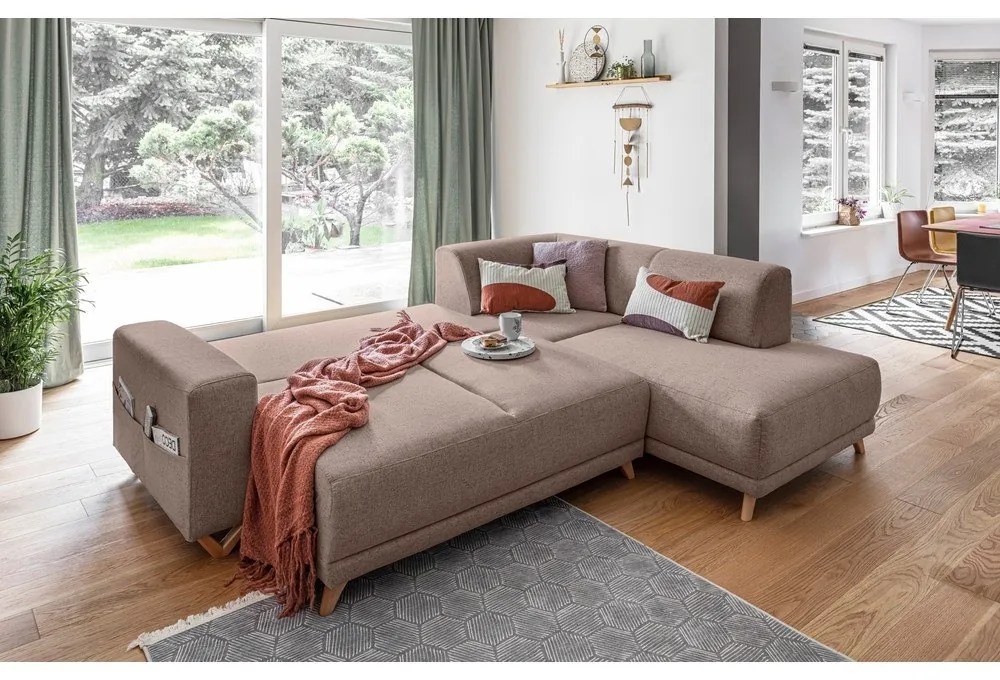 Colțar maro extensibil/cu spațiu de depozitare (cu colț pe partea dreaptă/în formă de ”L”) Classy Sophie – Miuform