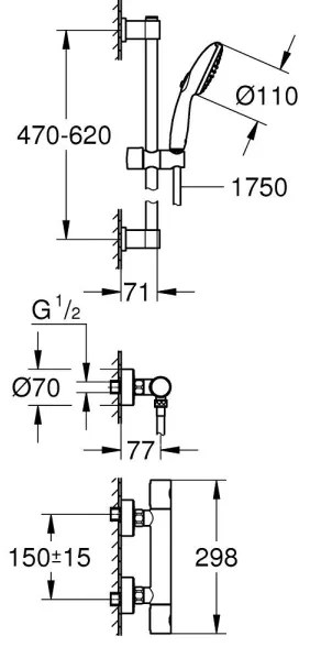 GROHE 34856000 - Baterie de duș termostatică PRECISION GET, 600 mm, crom