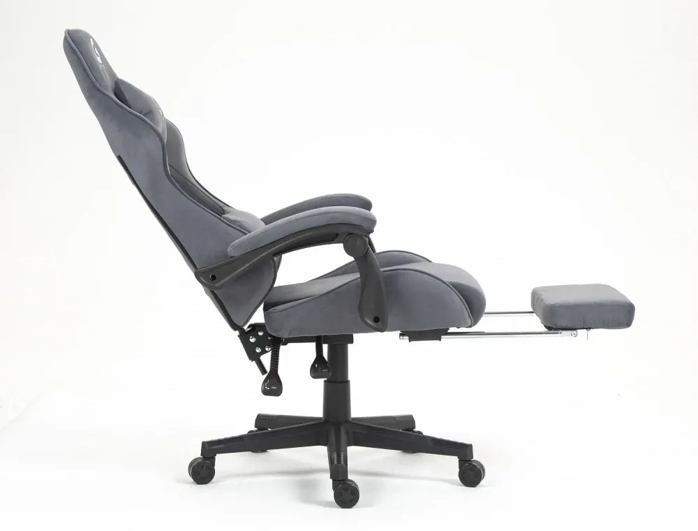 RESIGILAT- Scaun gaming, ergonomic, suport lombar cu masaj, sezut cu arcuri și spumă, spătar reglabil, tetieră, suport pentru picioare, rezistent 150 kg, material textil, Gri Inchis