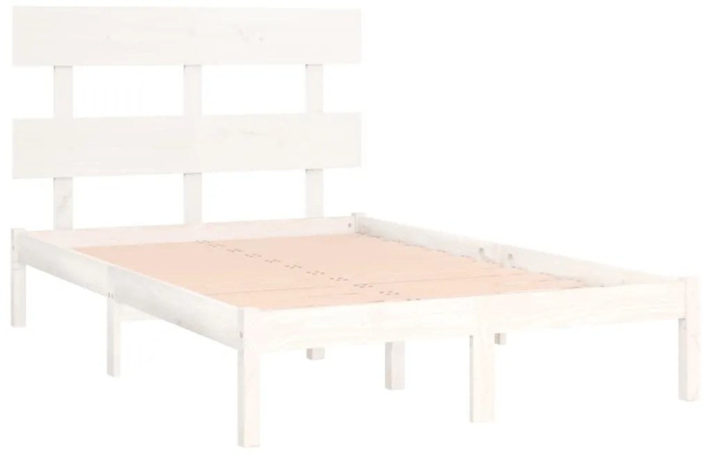 Cadru de pat, alb, 140x190 cm, lemn masiv Alb, 140 x 190 cm