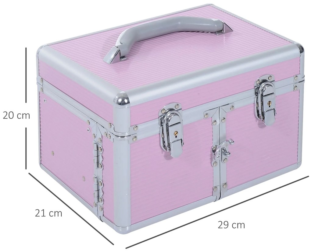 Maletín de Machiaj HOMCOM cu Organizator Cosmetice, Cutie Portabilă cu Compartimente, 29x21x20cm, Aluminiu | Aosom Romania