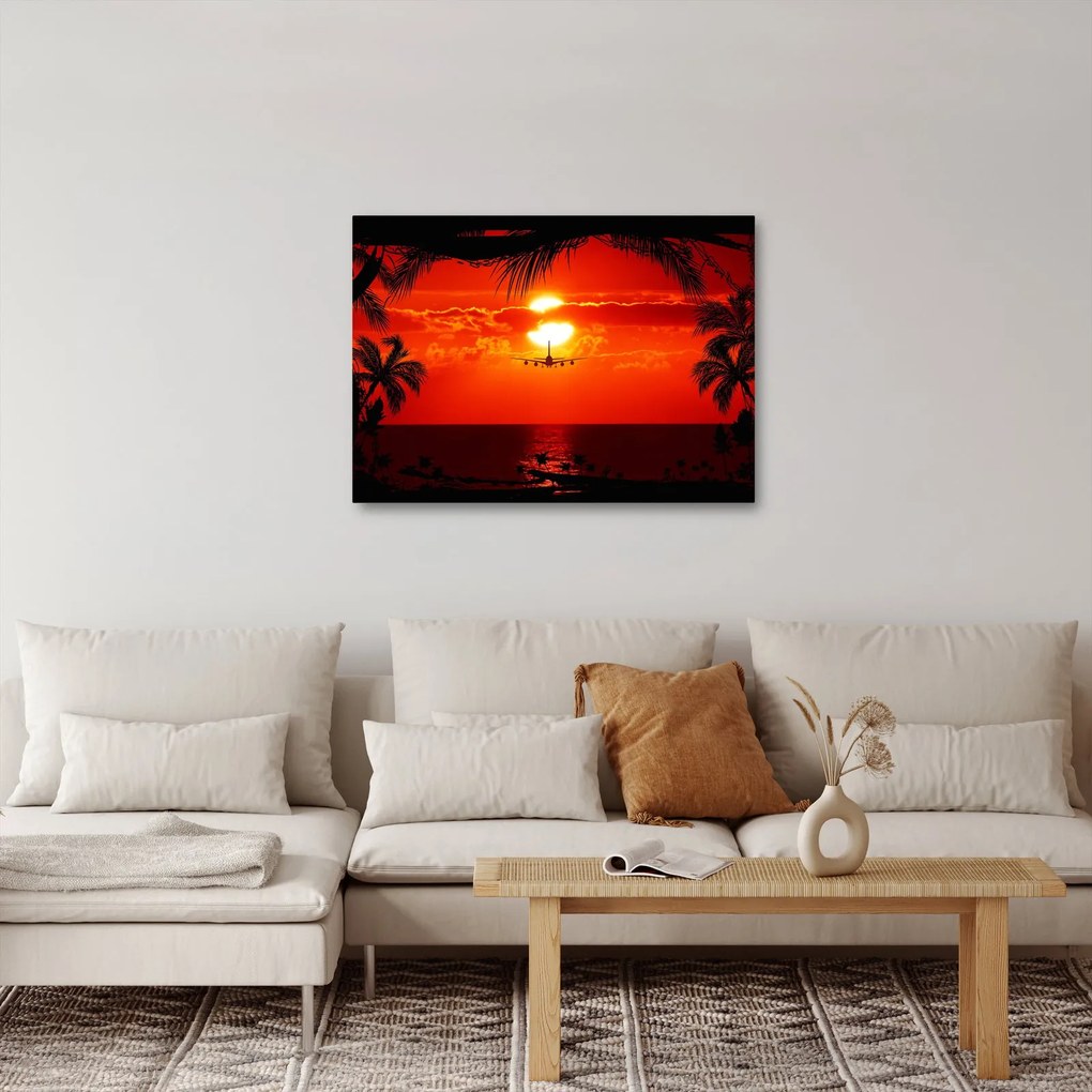 Tablou - apus de soare cu avion (70x50 cm)
