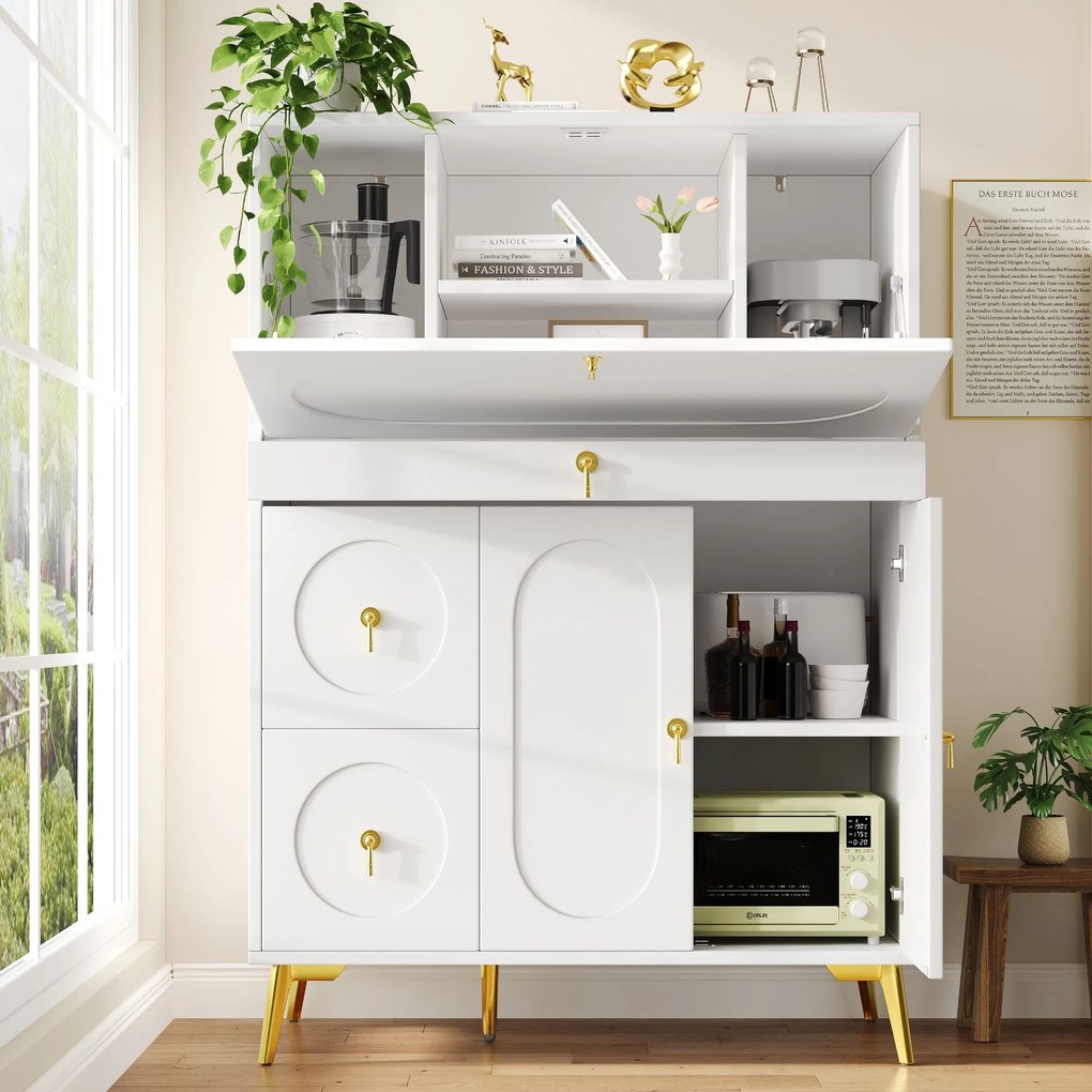 Bufet modern cu uși pliante, Alb | Aosom Romania