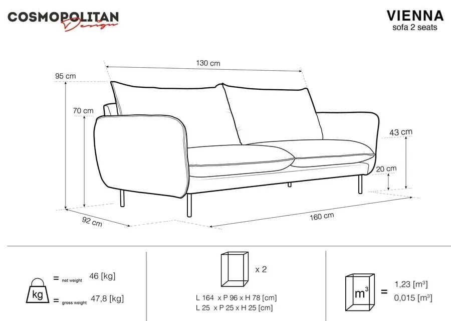 Canapea albastră cu tapițerie din catifea 160 cm Vienna – Cosmopolitan Design