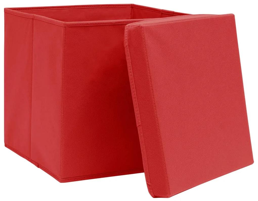 Cutii de depozitare cu capac, 10 buc., rosu, 28x28x28 cm Rosu cu capace, 1, 10, 10