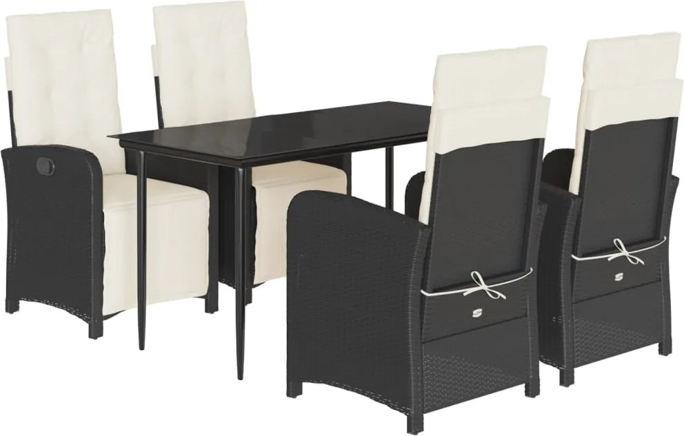 vidaXL Set mobilier de grădină cu perne, 5 piese, negru, poliratan