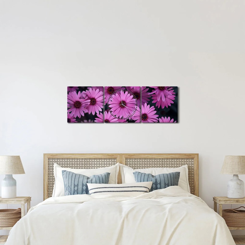 Tablou cu florile roz (cu ceas) (90x30 cm)