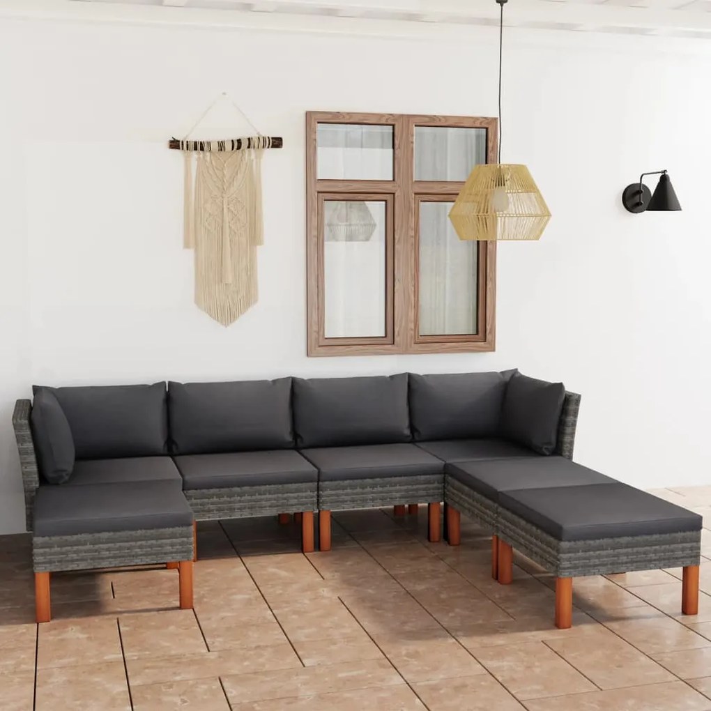 vidaXL Set mobilier de grădină cu perne, 7 piese, gri, poliratan