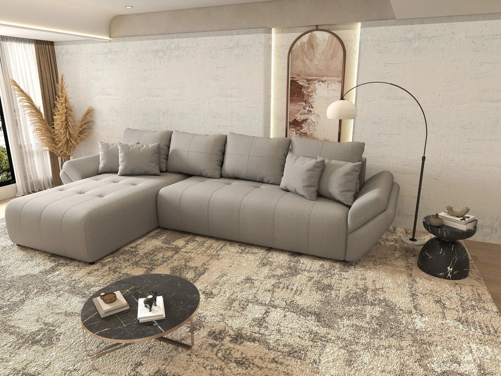 Colțar extensibil dumonde cu ladă de depozitare si sezut confortabil din spuma high-density, Berlin XL Enjoy Grey 350x185 cm