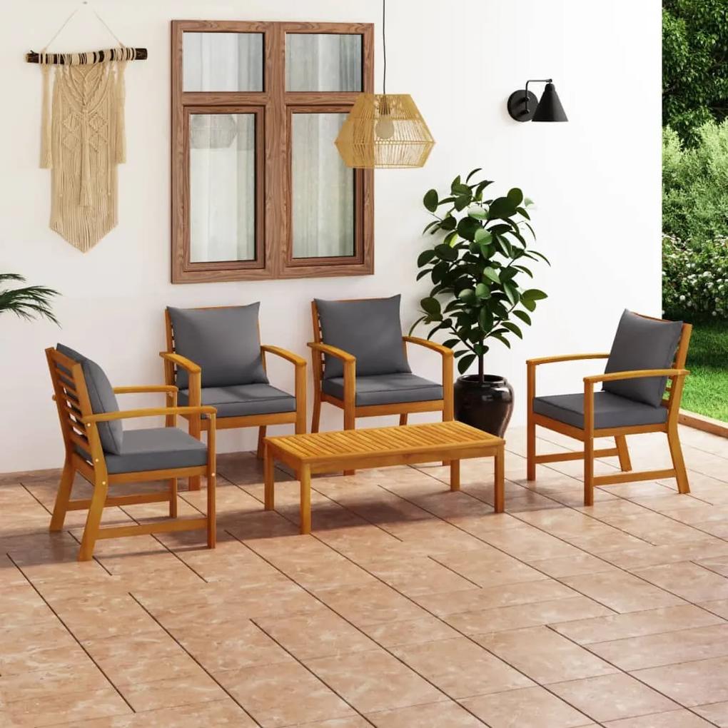 3057791 vidaXL Set mobilier de grădină cu perne, 5 piese, lemn masiv acacia